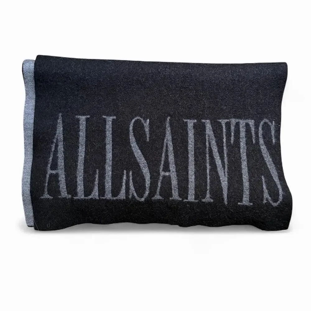 Allsaints Merino Wool Reversible Casual Minimalist Black Scarf